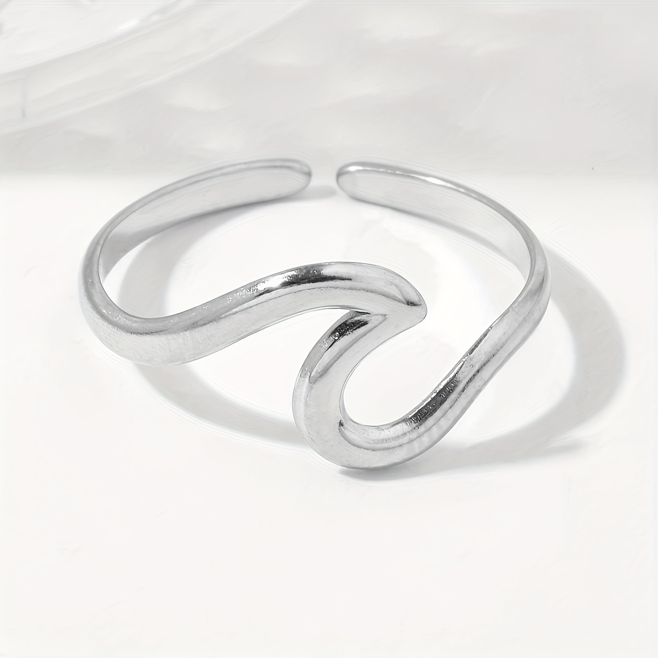Wave Inspired Stainless Steel Open Ring for Women